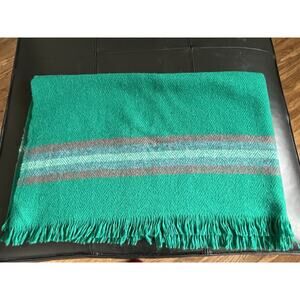 VTG Avoca Handweavers Green Stripe Woven 100% Wool Throw Blanket Shawl 54" x 36"